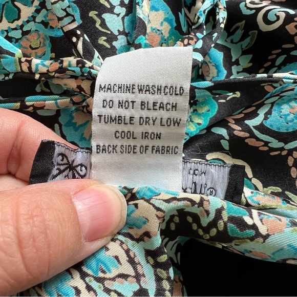 Self Esteem Turquoise & Black Floral Satin 90s Y2K Milkmaid Tank Size Large - Picture 4 of 6